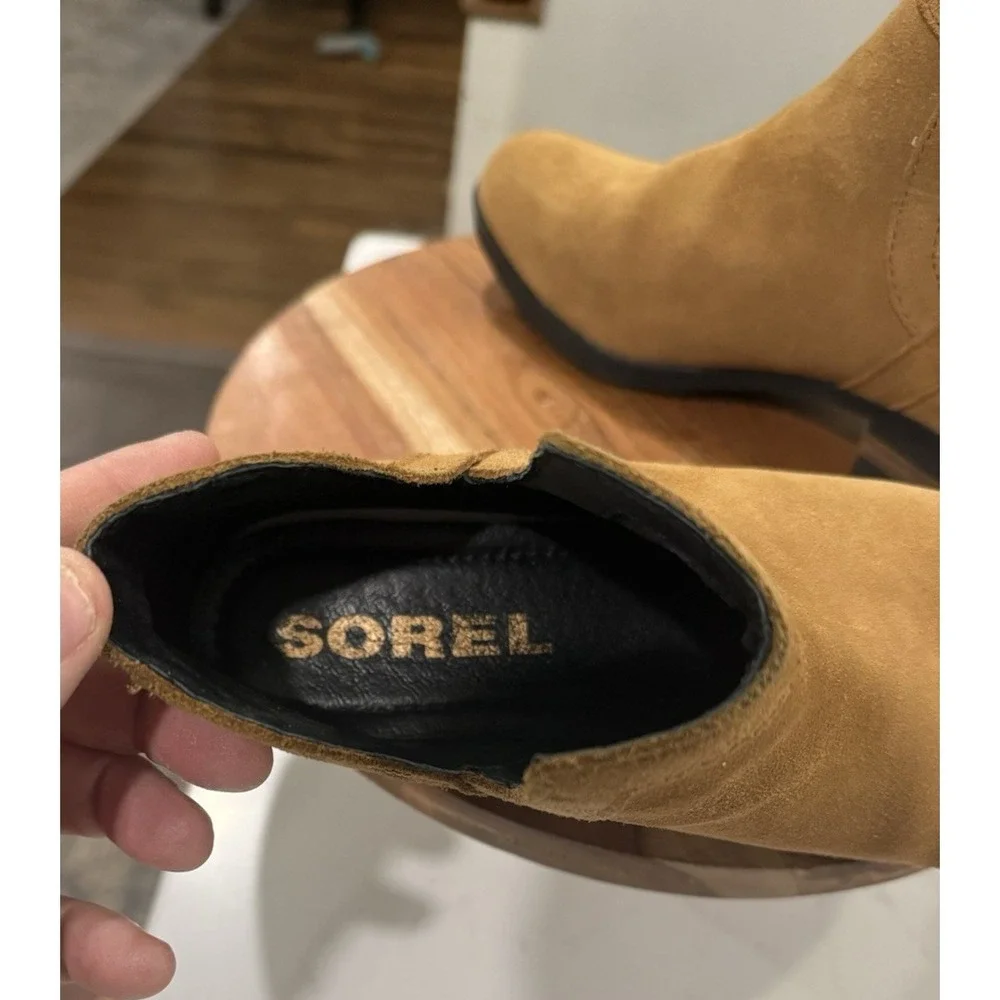 Sorel Women's Lolla Cutout Ankle Bootie Suede Camel Brown Size 7